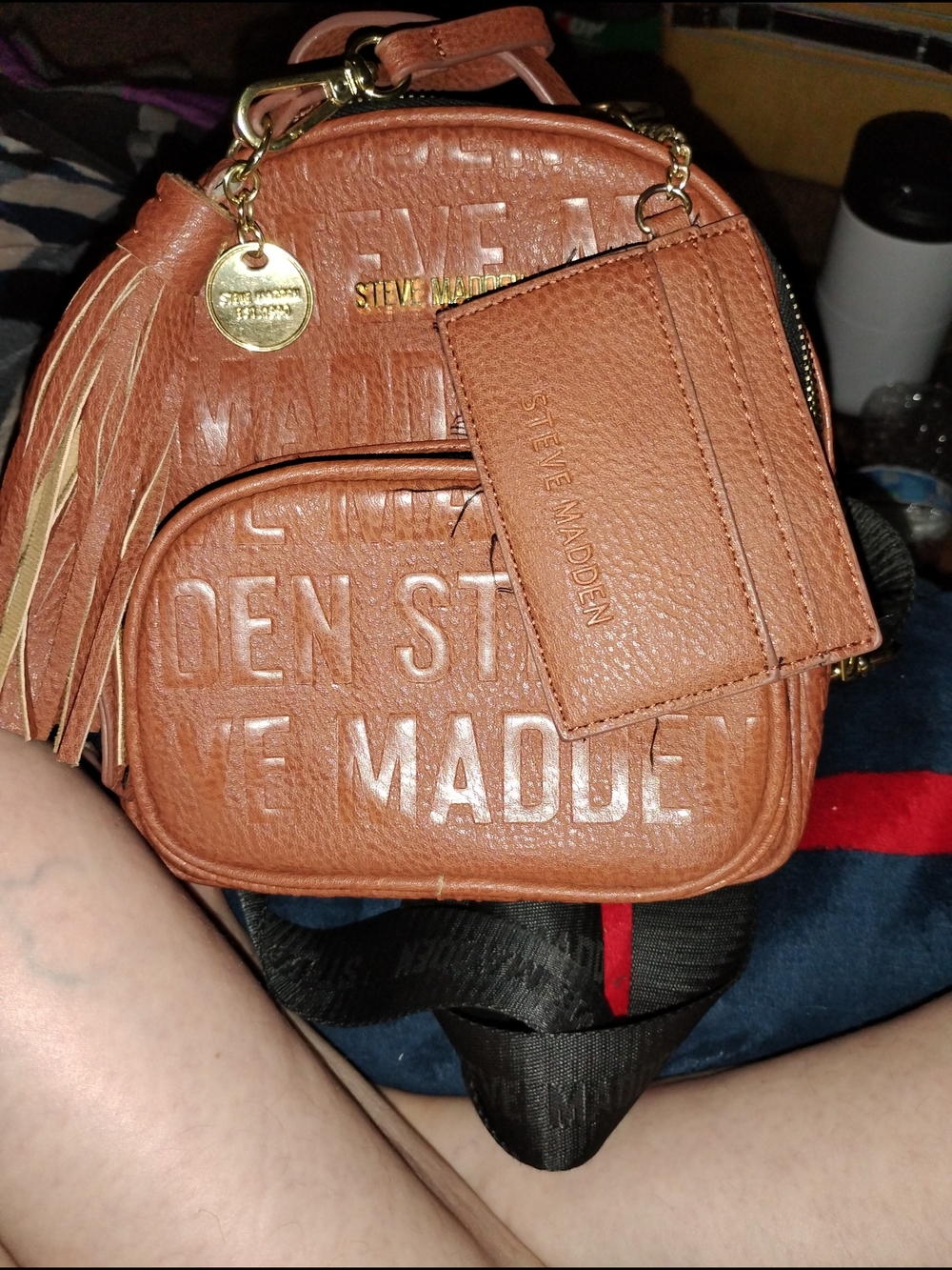 Steve Madden Embossed Mini Backpack - Cognac Brown